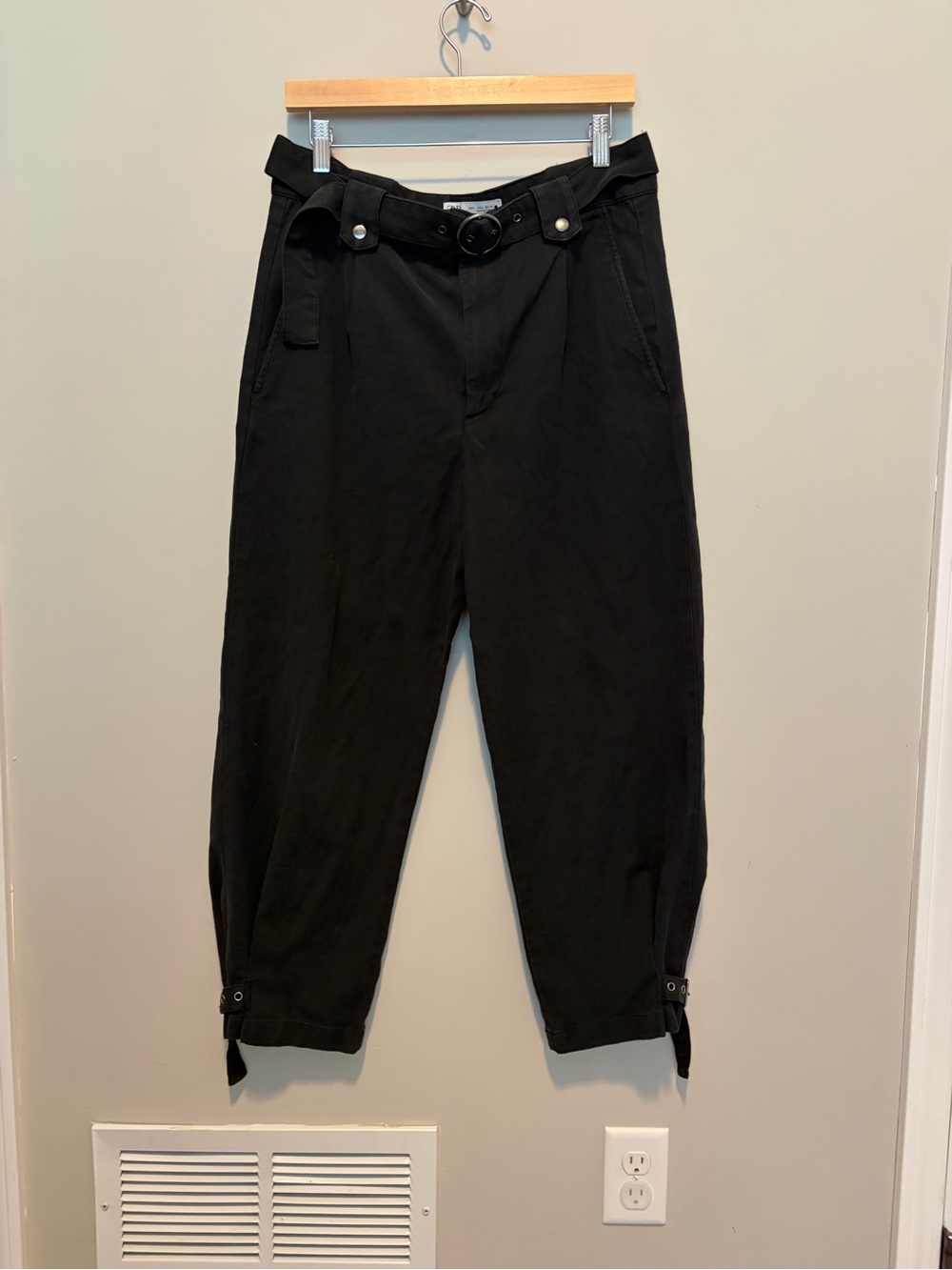 Zara Black Paperbag High-Rise Trousers with Belt